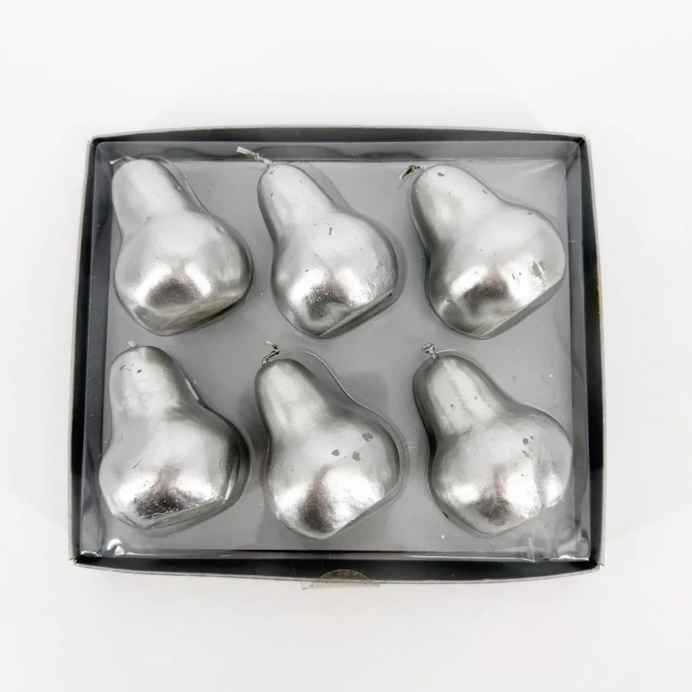 Retired NOB Restoration Hardware Mini Pear Candles 6 Silver